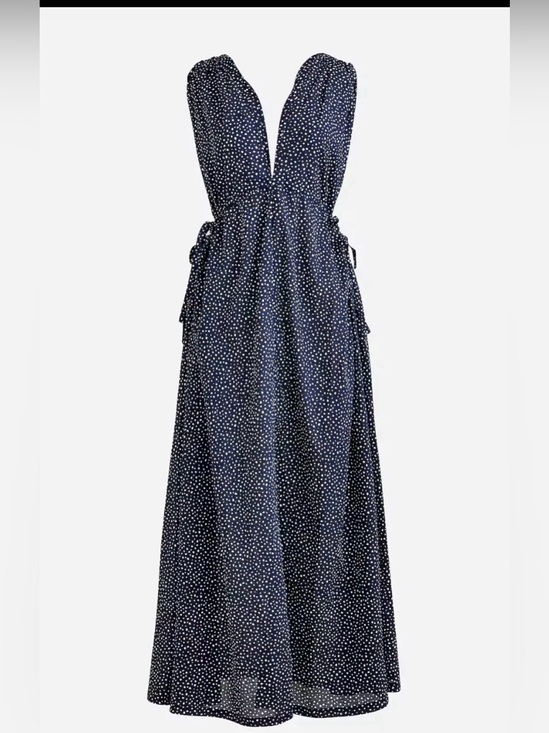 J. Crew Dresses & Skirts - NWT J. Crew Side Tie Beach Navy Polka Dot Maxi Dress Organic Cotton- S